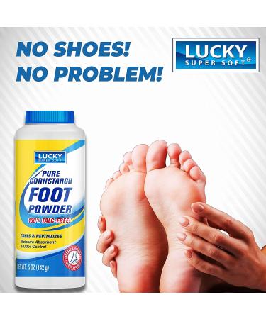 Lucky Super Soft Cornstarch Foot Powder - Talc-Free, Moisture Absorbing Formula for Odor Fighting & Chafing Protection - 12-Pack of 5-Ounce Bottles - Buy Online on GoSupps.com
