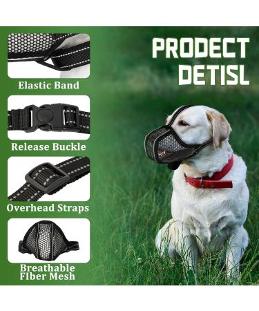 Dog Muzzle with Reflective Mesh - Breathable Dog Mouth Cover for Large Breeds - Prevent Biting Barking and Chewing - Black| XL - Buy Online on GoSupps.com