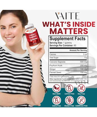 Cascara Sagrada Gummies - Fiber Blend with Psyllium Husk Ginger & Fennel Seed Gentle Bowel Support & Gut Comfort Vegan Herbal Support Gummy for Adults Encourages Digestive Comfort 60 Chewables - Buy Online on GoSupps.com