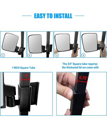 NOKINS Golf Cart Folding Side Rearview Mirror - Fits Club Car EZGO Yamaha - No Drilling, HD Glass, 1'' & 0.75'' Square Tube Compatible - Buy Online on GoSupps.com