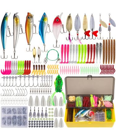 GOANDO Fishing Lures Fishing Gear Tackle Box Fishing Attractantsfor Bass Trout Salmon Fishing Accessories Including Spoon Lures Soft Plastic Worms Crankbait Jigs Fishing Hooks 302 Pcs Fishing Lures