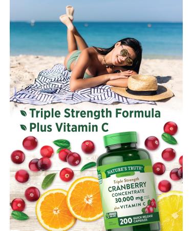 Nature's Truth Cranberry Concentrate + Vitamin C 30,000mg | 200 Capsules | Non-GMO & Gluten-Free - Buy Online on GoSupps.com