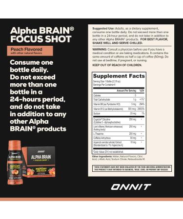ONNIT Alpha Brain Focus Shot Peach Flavor Nootropic Dietary Supplement Drink That Supports Energy Focus and Mood IGEN Non-GMO Tested 2.5 fl oz 6 Count - Buy Online on GoSupps.com