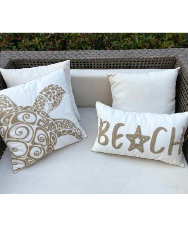 DECOPOW Embroidered Nautical Decor Pillow Cover 18 Inches - Decorative Canvas Pillow for Nautical Style Deco (Wheat-Seaturtle) - Buy Online on GoSupps.com