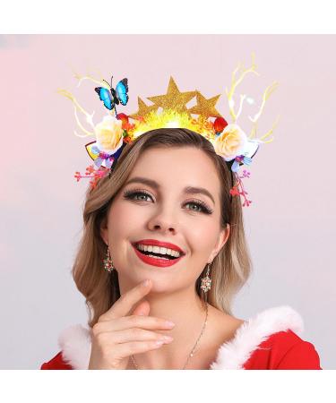 Fashband Christmas Headbands Light Up Reindeer Antlers Hair Band LED Stars Flowers Headband Festival Party Xmas Hair Accessories for Women Girls - Buy Online on GoSupps.com