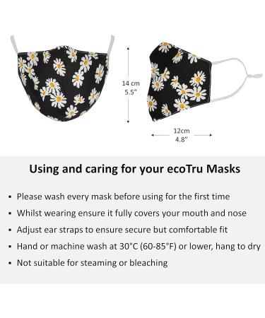 Ecotru 5 Pack 100% Cotton Reusable Face Masks with Nose Wire | Washable & Adjustable | 3-Ply Fabric, Filter Pocket | Floral Design | UK - Buy Online on GoSupps.com