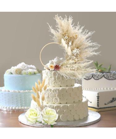 Boho Cake Topper Decorations - Natural Pampas Grass & Dried Flower Cake Toppers with Wooden Hoop - Perfect for Bohemian Wedding, Baby Shower, Birthday Party - 13PCS - Buy Online on GoSupps.com
