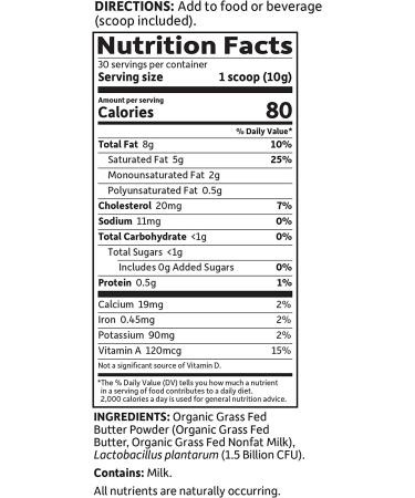 Organic Keto Grass Fed Butter Powder 30 Servings - 8g Fat MCTs & CLA, Probiotics - Non-GMO, Gluten Free - Ideal for Coffee, Shakes & Cooking - 10.58 Oz - Buy Online on GoSupps.com