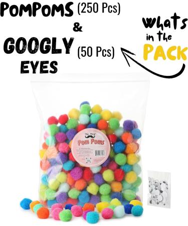 Mr. Pen - 250 Vibrant 1 Inch Pom Poms & 50 Googly Eyes for Crafts - Bulk Colored Puff Balls and Fuzzy Craft Balls - Buy Online on GoSupps.com