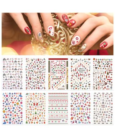 Kalolary 10 leaves nail sticker pullers Christmas nail ticker self -adhesive nail sticker 3D design nail art sticker nail water transfer puller for diy nail art decoration