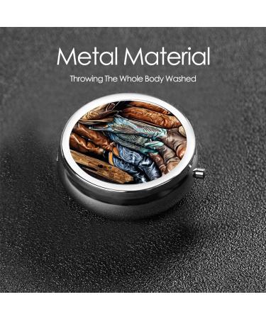 Buy Cowboy Black Hat Western Boots Mini Round Pill Box - Travel Pill Organizer | 3 Compartment Medicine Case for Home & Office - Buy Online on GoSupps.com