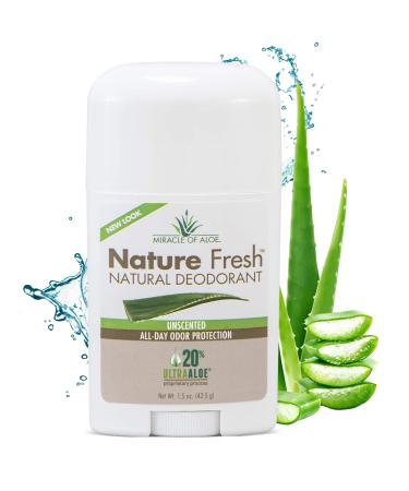 Miracle of Aloe's Nature Fresh Deodorant for Women or Men- Natural Formula W/No Aluminum or Harsh Chemicals- Long-Lasting Odor Control Unscented 20% Pure UltraAloe Aloe Vera Gel Cruelty-Free (1.5oz)