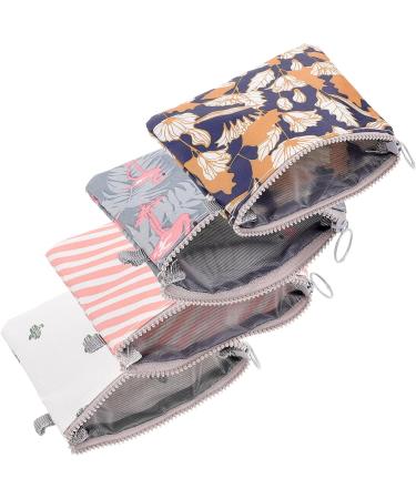 Menstrual Pad Storage Bag 4 Pcs - Zippered Portable Pouch for Tampons & Napkins - Coin Purse Wallet for Women & Girls (Cactus Flamingo Flower Stripe) - Buy Online on GoSupps.com