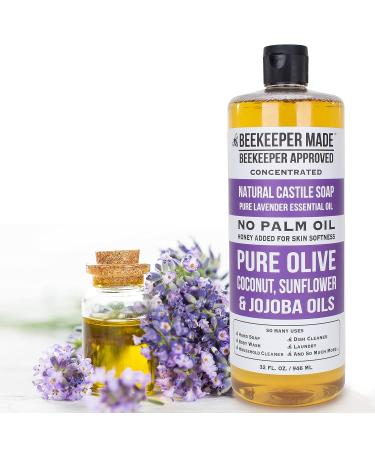 Beekeeper Made Natural Castile Soap | 32 fl oz | Palm Oil Free | 8 Ingredients | Olive, Coconut & Sunflower Oils | GMO Free | For Sensitive Skin | Lavender Scent | Made in USA - Buy Online on GoSupps.com