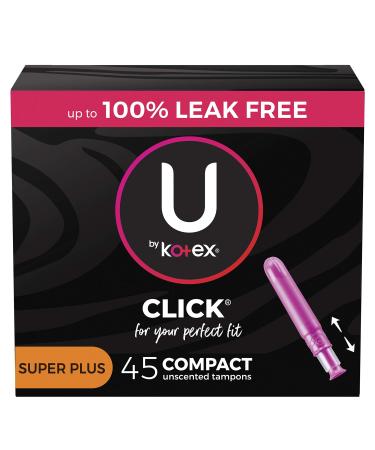U by Kotex Click Compact Tampons, Super Plus Absorbency, Unscented, 45 Count