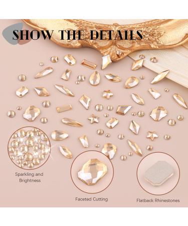 Champagne Gold Nail Rhinestones & Beads Set - 3220Pcs Flatback Gems & Round Beads for Nail Design Makeup & Acrylic Nails - A01-Champagne Gold-2 Boxes - Buy Online on GoSupps.com