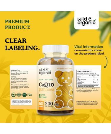 Wild & Organic CoQ10 Gummies | Vegan CoQ10 200mg Antioxidant Supplements | Energy Support Focus Gummies | 60 Non-GMO Pectin Gummies - Buy Online on GoSupps.com