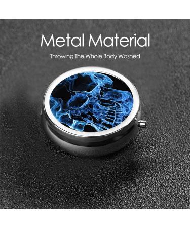 Blue Skull Round Pill Box | 3 Compartment Portable Travel Medicine Organizer | Mini Decorative Pill Case in Black - Buy Online on GoSupps.com