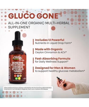 Clean Nutra Berberine with Ceylon Cinnamon Supplement Liquid Drops + Bitter Melon Extract Glucomannan Gymnema Chromium Turmeric Organic Panax Ginseng Moringa GLP-1 Support - Buy Online on GoSupps.com