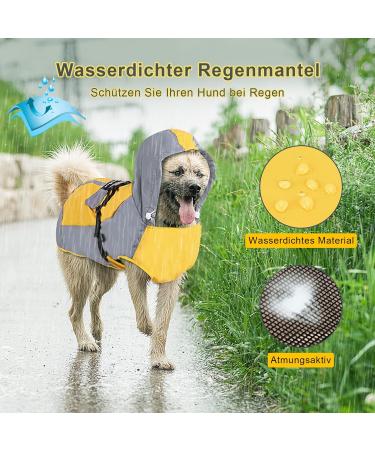 Buy Ownpets Waterproof Dog Rain Jacket with Hood | Adjustable Reflective Straps | Yellow & Gray (S) - Perfect for All Weather - Buy Online on GoSupps.com