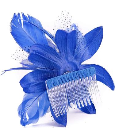 Royal Blue Feather Comb Fascinator for Women - Perfect for Wedding, Ascot Races & Christening - Buy Online on GoSupps.com