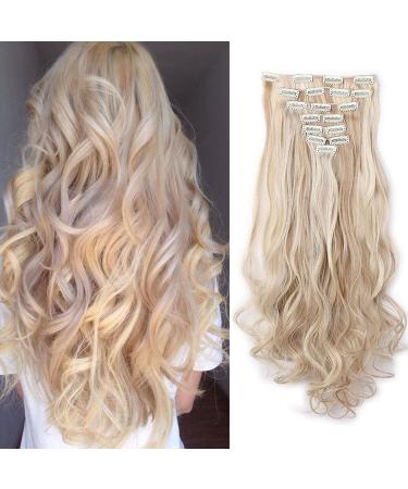 Clip in extensions hair extension such as real hair synthetic hair part 8 tressen 18 clips for complete full head hair extensions 60cm wavy sandblond & bleach blonde 60 cm sand blonde & bleach blonde