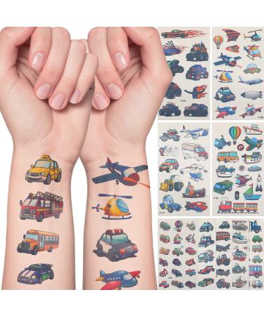 Sacubee 120 Pieces Kids Temporary Tattoos Trucks and Cars Waterproof Temporary Tattoos Fake Tattoo Stickers Transportation Vehicle Tattoo Stickers for Boys Party Favors Supplies Costume Accessory