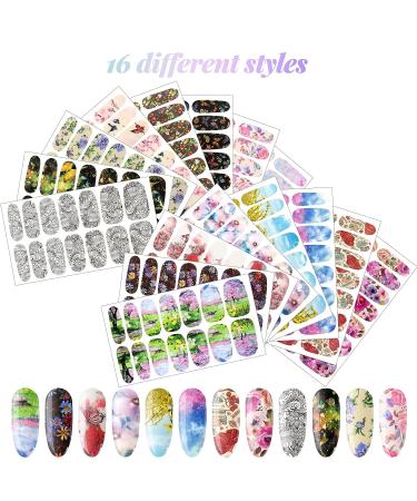 Self Adhesive Flower Nail Wraps - 16 Sheets Full Cover Nail Stickers with Butterfly Design for Women and Girls | Nail Art Decals and Polish Sticker Set with File | Nail Decoration - Buy Online on GoSupps.com