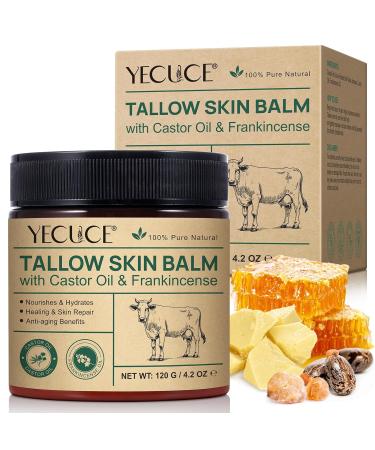 Yecuce Beef Tallow for Skin with Castor Oil and Frankincense 4.2 oz Grass-Fed Tallow Cream Face & Body Moisturizer for Dry Skin - Buy Online on GoSupps.com