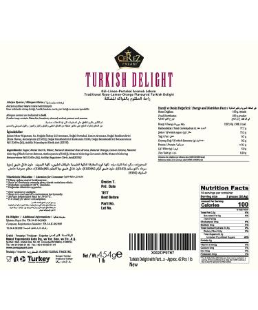 Cerez Pazari 16 Oz Turkish Delight Gift Box | Rose, Orange, Lemon Flavors | Vegan & Glucose Free Traditional Lokum Candy | Medium Size Gourmet Snack - Buy Online on GoSupps.com