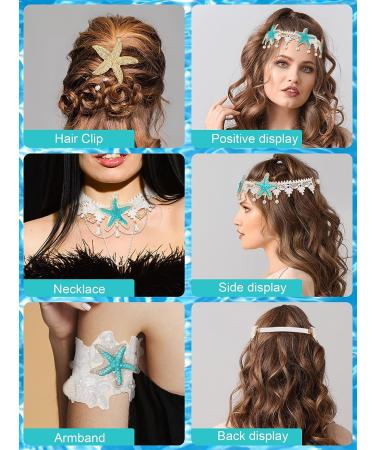 Dingion 6-Piece Halloween Mermaid Hair Accessories Set - Starfish Shell Headband, Necklace, Arm Bracelet, Band Clip, Sequin Body Glitter - Women/Girl Costume Supplies (White) - Buy Online on GoSupps.com