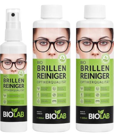 Biolab Organic Glasses Cleaner & Screen Cleaner - Advantage Pack 600 | 100ml Pump Spray + 2 x 250ml Refill Bottles | Silicone-Free & Non-Alcoholic | Premium 3-Part Set for Glasses Cleaning - Buy Online on GoSupps.com