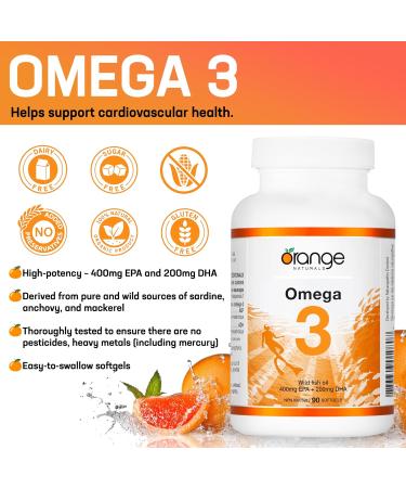 Orange Naturals Omega-3 Fish Oil - 90 Softgels for Enhanced Brain & Cardio Health Triple Strength Essential Fatty Acids Non-GMO High Potency EPA DHA Supports Cognitive Function & Heart Well-being 90 count (Pack of 1) - Buy Online on GoSupps.com