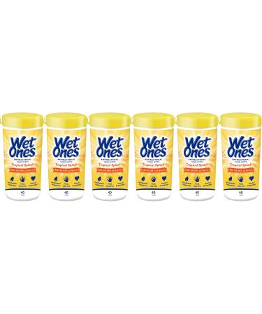 Wet Ones Hand and Face Wipes, Tropical Splash Scent, 40 Count, Pack of 6