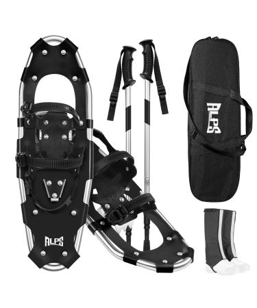 ALPS 14/17/21/25/30 Inch Lightweight Snowshoes for Women Men Youth Kids, Light Weight Aluminum Alloy Terrain Snow Shoes with Pair Antishock Trekking Poles, Free Carrying Tote Bag Black 14''