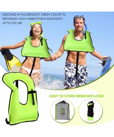 Inflatable Snorkel Vest Set - 4 Pc Adults Portable Swim Jackets - Adjustable Safety Vests for Snorkeling, Swimming, Diving - Fluorescent Green - Buy Online on GoSupps.com