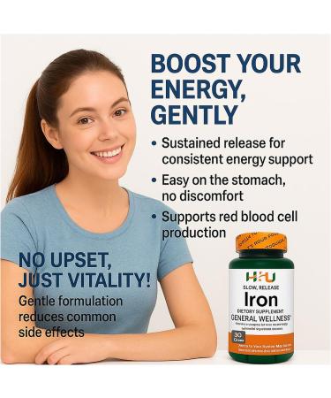 H4U Slow Release Iron Supplement (45mg) for Iron Deficiency - Complete Blood Support Formula. Increase Iron Levels Without Side Effects: High Potency Easy-to-Swallow Tablets - 30 Count. - Buy Online on GoSupps.com