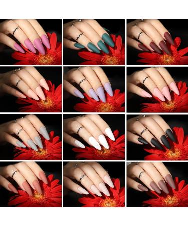 FANDAMEI Matte Acrylic Fake Nails - 12 Packs (288PCS) + 10g Nail Glue | DIY Nail Art | Medium Almond Stiletto False Nails - 12 Solid Colors - Buy Online on GoSupps.com