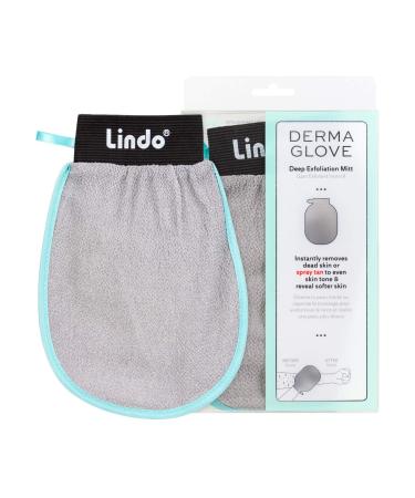 New Lindo Dermaglove - Deep Exfoliation Mitt  Remove Dead Skin  Reveal Softer Skin  Remove Bumps/Clogged Pores  Hang Ribbon (Gray/Mint)