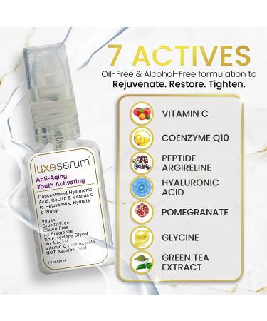 Anti Aging Youth Activating Serum with Vitamin C, Hyaluronic Acid & Peptides - Dermatologist Tested - Supports Collagen Production - Reduce Fine Lines & Wrinkles - Buy Online on GoSupps.com