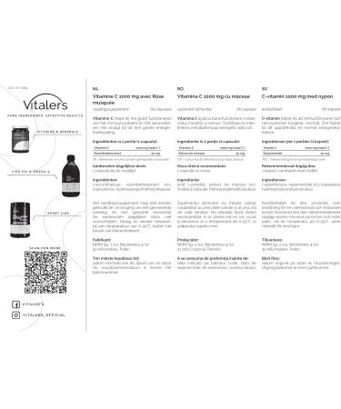 Vitaler's Vitamine C avec Cynorhodon 1000 mg 60 g lules V gan 2 mois de cure Sans conservateurs Composition pure - Buy Online on GoSupps.com