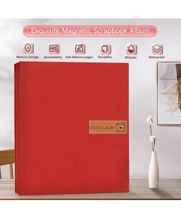 Popotop Large Self-Adhesive Photo Album for Mom, Family, Baby, Wedding - 60 Pages Red Scrapbook with Metal Pen and Plastic Board - 11.5 x 10.6 - Buy Online on GoSupps.com