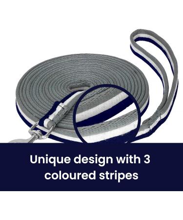 Shop 8m Soft Nylon Lunging Line for Equestrian Horses | Durable Tug Line with Hand Loop & Carabiners - Navy/White/Gray - Buy Online on GoSupps.com
