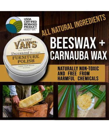 Daddy Van's All Natural Unscented Beeswax Furniture Polish - Non-Toxic Wood Wax for Furniture, Antiques, Cabinets, and Butcher Blocks - Buy Online on GoSupps.com