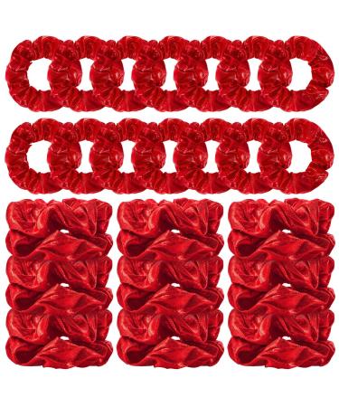 XunYee 50 Pcs Red Scrunchies for Hair Shiny Hair Scrunchies Red Lame Scrunchies Red Shiny Metallic Scrunchies Solid Scrunchies Red Hair Ties Red Hair Band Red Hair Elastics Accessories for Girls Women