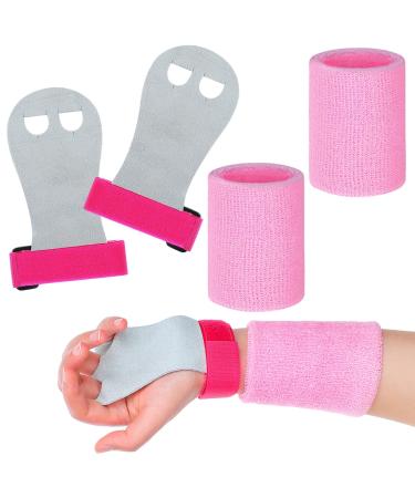 Civaner 4 Pieces Gymnastics Grips Pink Gymnastic Hand Grips Athletic Pink Wrist Bands Terry Cloth Sweat Bands Girls Sports Accessories for Kids Basketball Tennis Football Baseball Medium