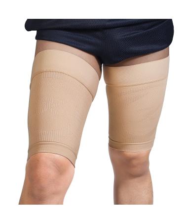 Thigh Compression Sleeves (Pair), Unisex, Hamstring Compression Sleeve for Quad & Groin Pain Relief & Recovery, Thigh Brace & Wrap Great for Running Sports & Injury, Upper Leg Sleeves Beige 3XL 3X-Large Beige
