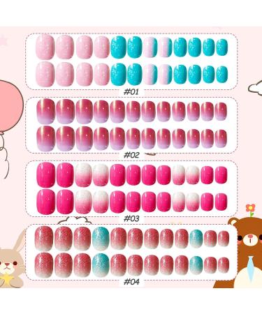Kalolary Children s Press-On Nails - Gradient Color Fake Nails Set with Glue for Girls - 4 Boxes Short Faux Nail Tips - Buy Online on GoSupps.com