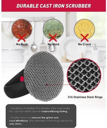 316 Stainless Steel Cast Iron Skillet Cleaner - Iron Pan Chainmail Scrubber for Cookware, Woks, Pots, Grills - Buy Online on GoSupps.com