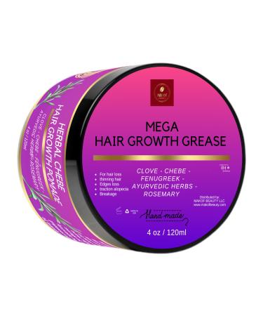CHEBE MAGIC HAIR GROWTH GREASE with Organic Chebe from Chad Rosemary Moringa leaf and Ayurvedic herbs. Stimulate scalp for Rapid Growth. For All Hair Types 4 oz (120ml)